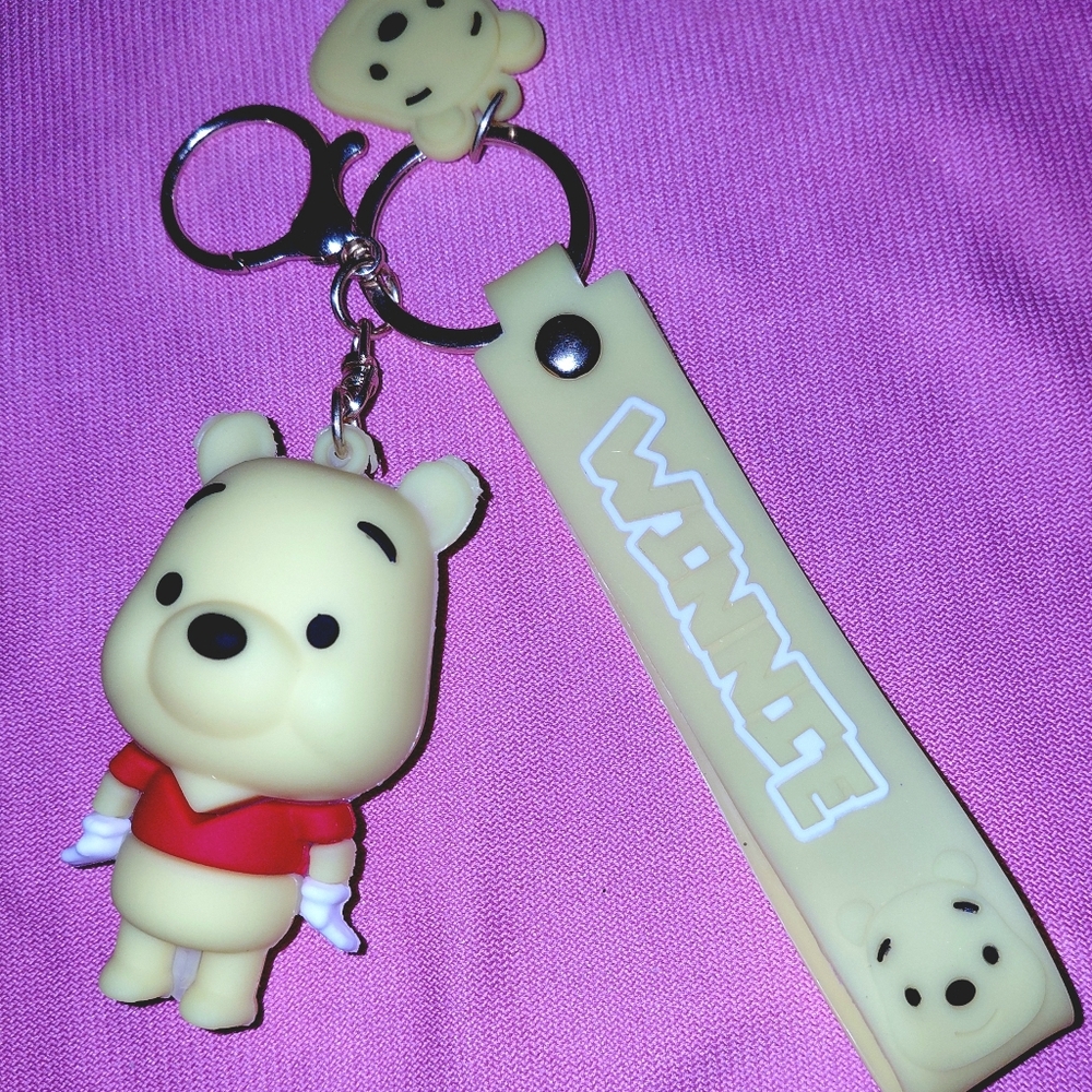 Winnie Bear Keychain, Purse Charm or Wristlet Strap.  Yellow and Red
